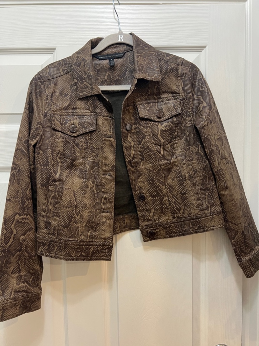 White House Black Market Brown Snake-Print Cropped Jacket